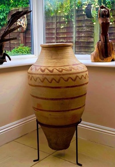 SOLD - Antique Olive Oil Storage Pot Jar - Hand Painted - Stunning