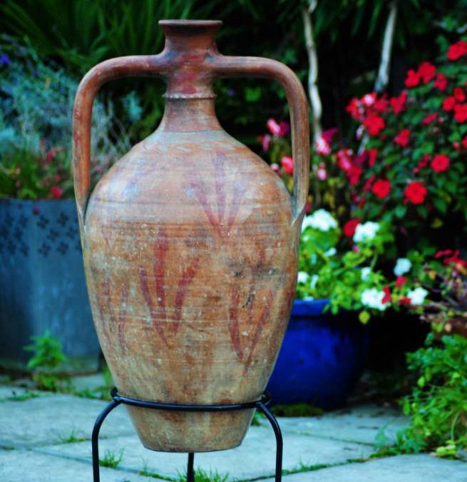 SORRY, NOW SOLD – Antique Amphora Wine Jar – Hand Painted from Southern Turkey – £180