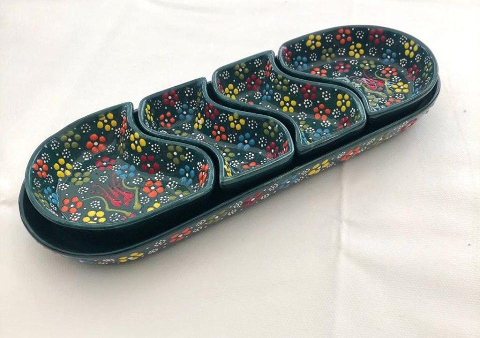 Turkish Ottoman Handmade & Hand Painted Mezze Set – 5 PIECE – Large 33.5cm long – £35