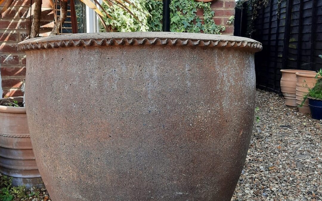 SOLD – Vintage Cretan Terracotta Pot – Beautiful Rustic, Rough Texture – Handmade in Crete – Extra Large 86cm X 96cm – 30 to 50 Years Old – £750