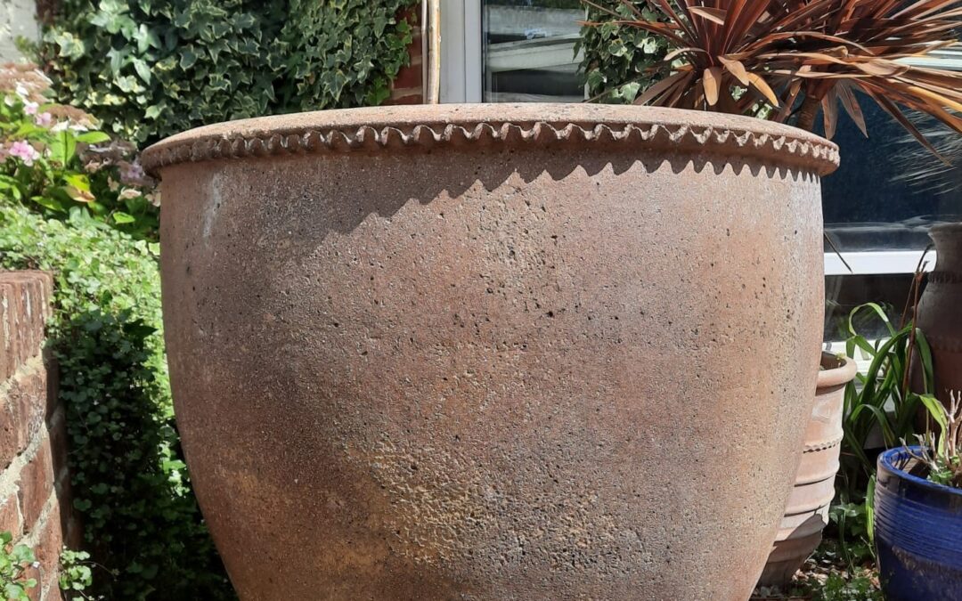 SOLD – Vintage Cretan Terracotta Pot – Beautiful Rustic, Rough Texture – Handmade in Crete – Extra Large 86cm X 96cm – 30 to 50 Years Old – £750