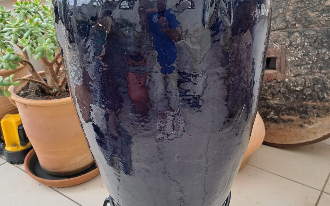 Vintage Blue Glazed Clay Pot – Extra Large 92cm high X 47cm dia – £350 (inc stand)